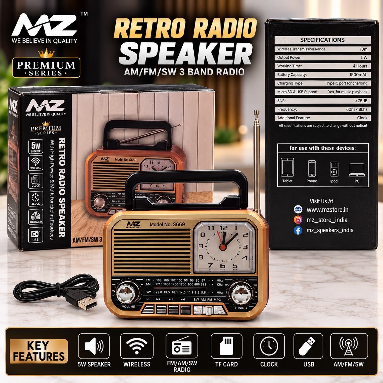 MZ S669 Retro Radio Bluetooth Speaker